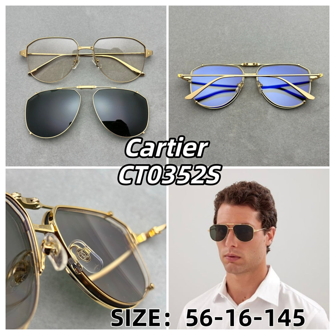 Cartier CT0352S男女款 新品 size：56-16-145總寬140框高47  太陽鏡& 可配度數眼鏡
