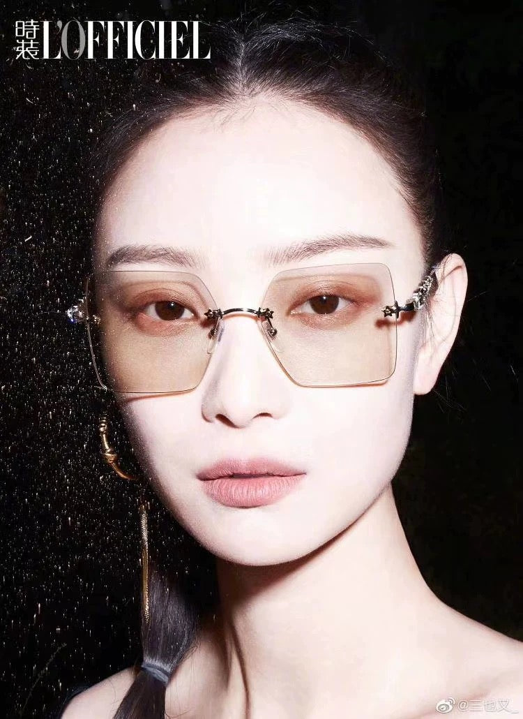 GUCCI GG0644S 女款無框太陽眼鏡 五角星鑲嵌水晶鑽石 size：56-16-140