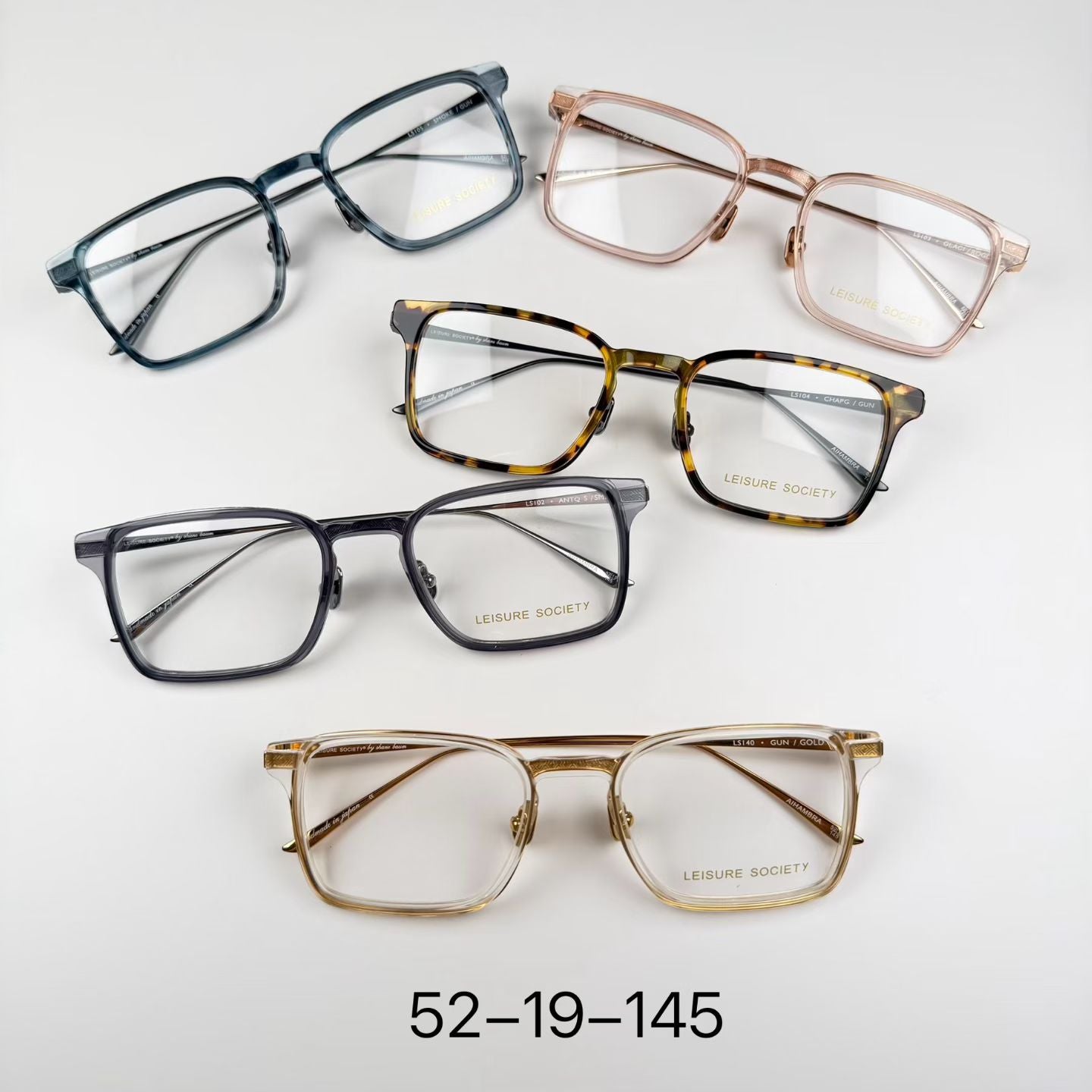 新款LEISURE SOCIETY 男女眼鏡 size：52-19-145總寬142框高45