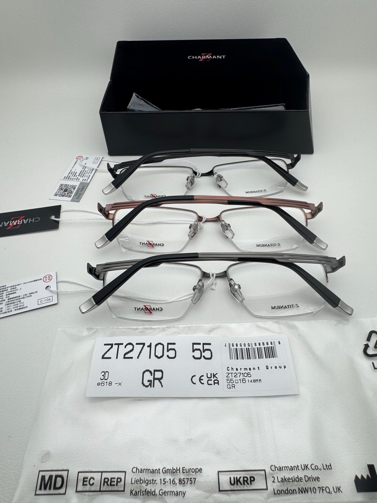 CHARMANT 眼镜 ZT27105 尺码55-16-148