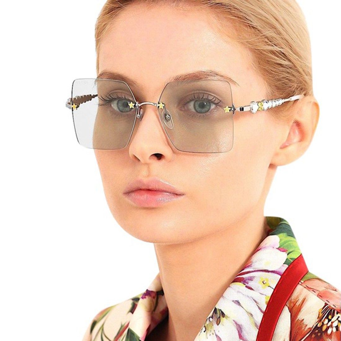GUCCI GG0644S 女款無框太陽眼鏡 五角星鑲嵌水晶鑽石 size：56-16-140