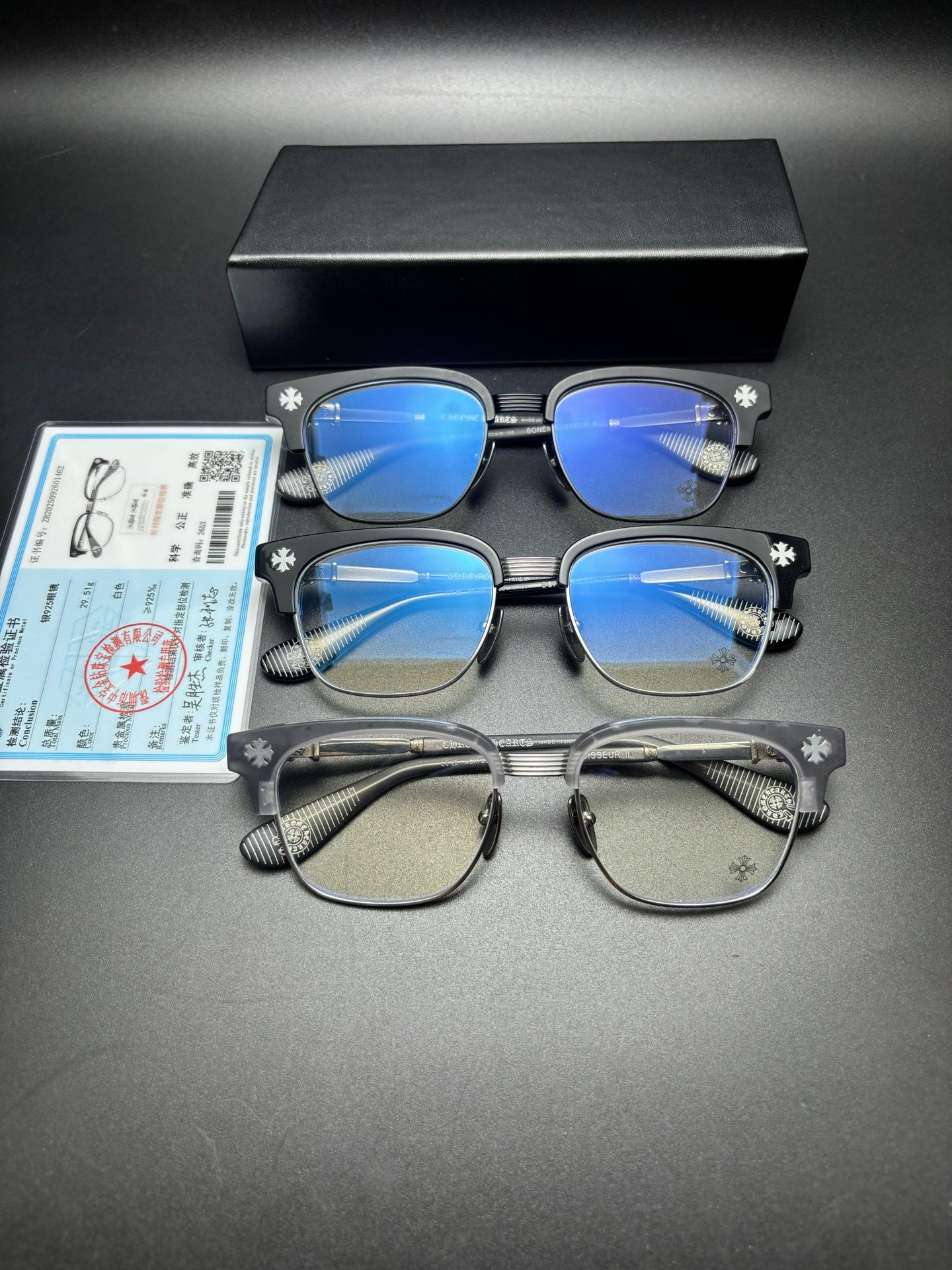 全新 Chromehearts BONENNOISSEUR II 925銀配件眼鏡 男女全框眼鏡 size：53-18-150