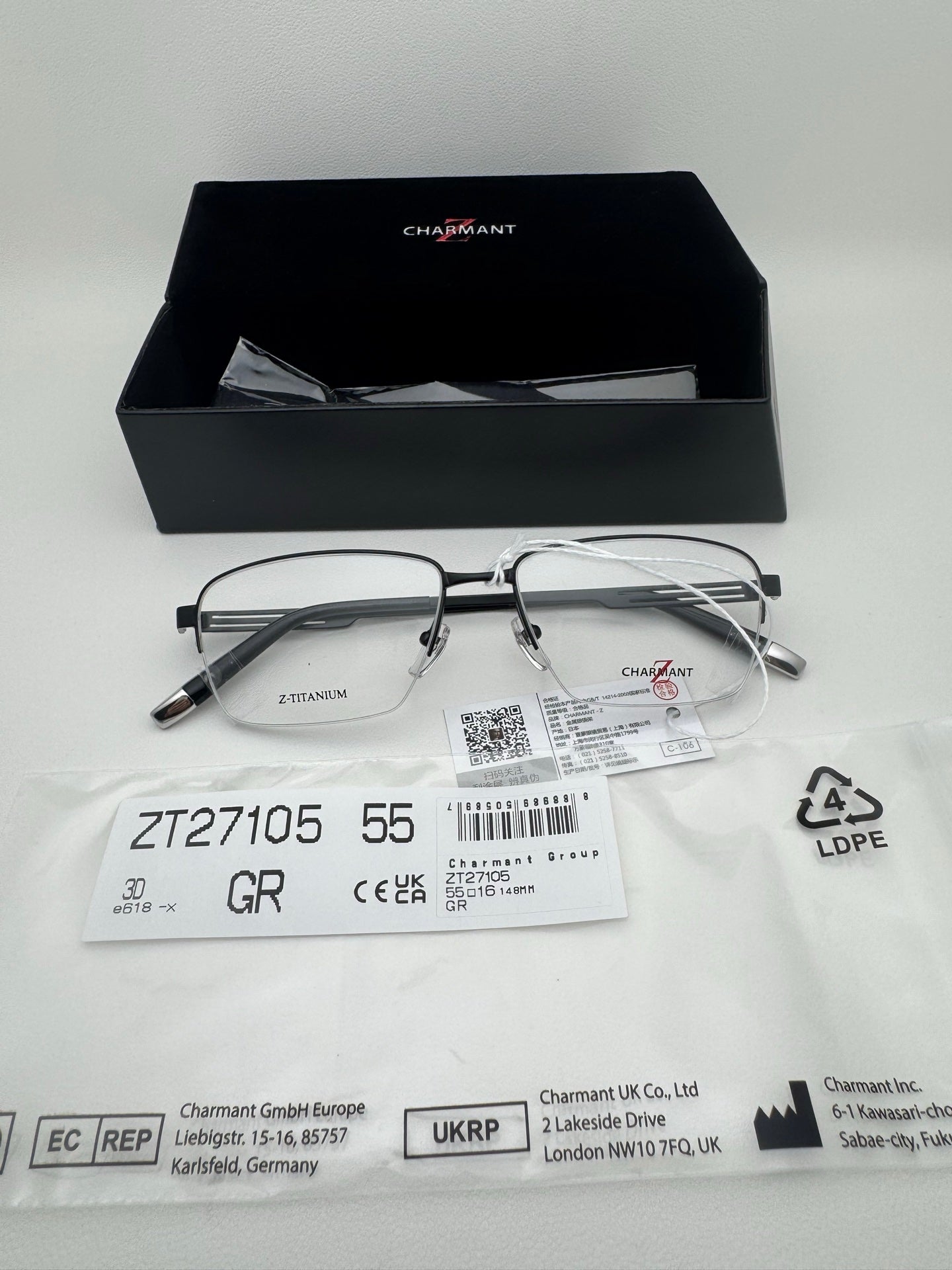 CHARMANT 眼镜 ZT27105 尺码55-16-148