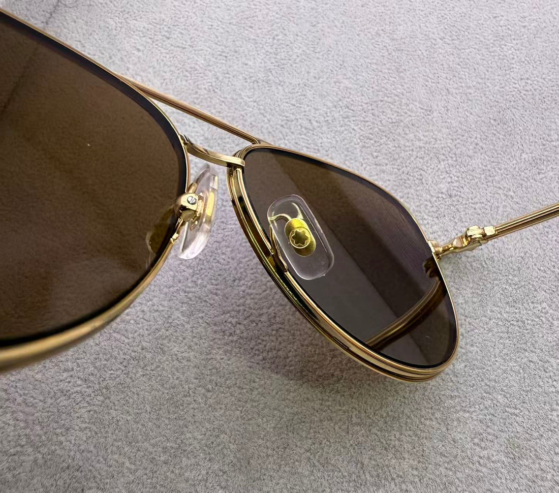 Mont Blanc 男款 陽鏡 女飛行員墨鏡 金色 尺寸59-13-145